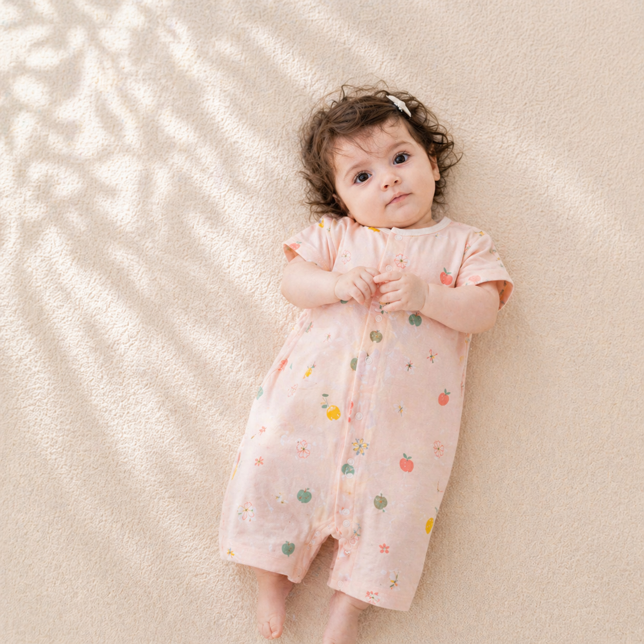 Turbulette été fille rose en coton fleuri